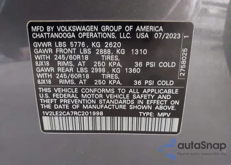 2024 Volkswagen Atlas Cross Sport 2.0T Se from USA, damaged, VIN 1V2LE2CA7RC201998